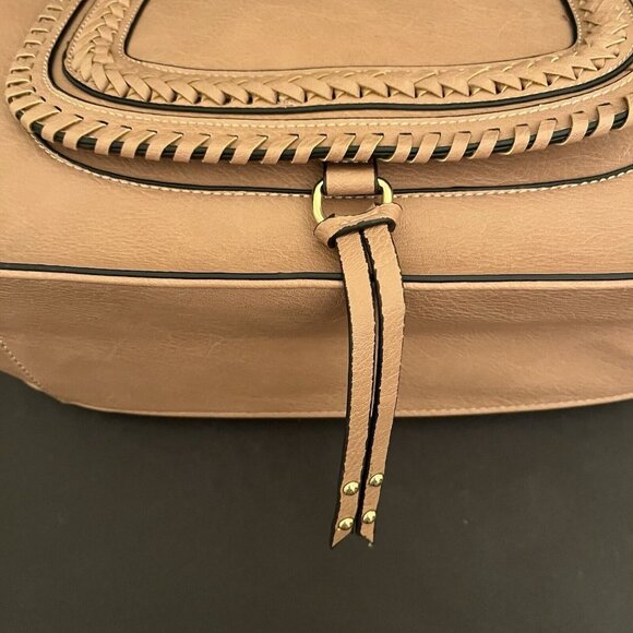 Sole/Society Pebbled Satchel Faux Leather Tote Shoulder Strap Tan Beige Animal P - Picture 9 of 16